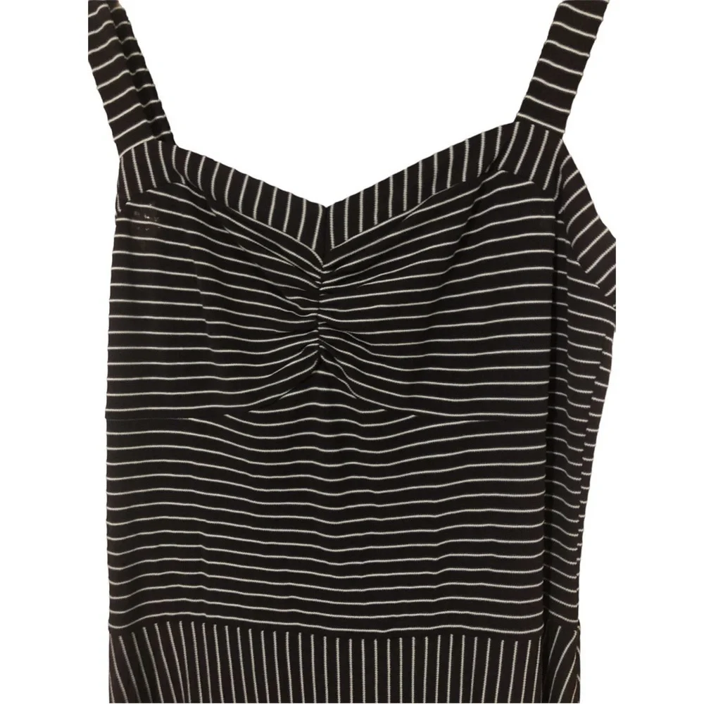 Ann Taylor LOFT Navy Striped Ruched Chest Stretchy & Soft/Strappy Midi Dress 10 - Picture 2 of 8